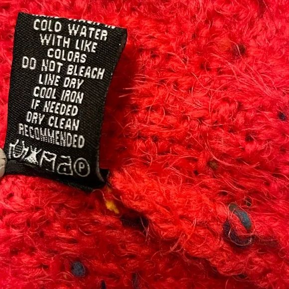 BCBGMAXAZRIA CARDIGAN CHUNKY CONFETTI KNIT SWEATER OPEN FRONT RED COLOR SIZE L - Picture 15 of 16